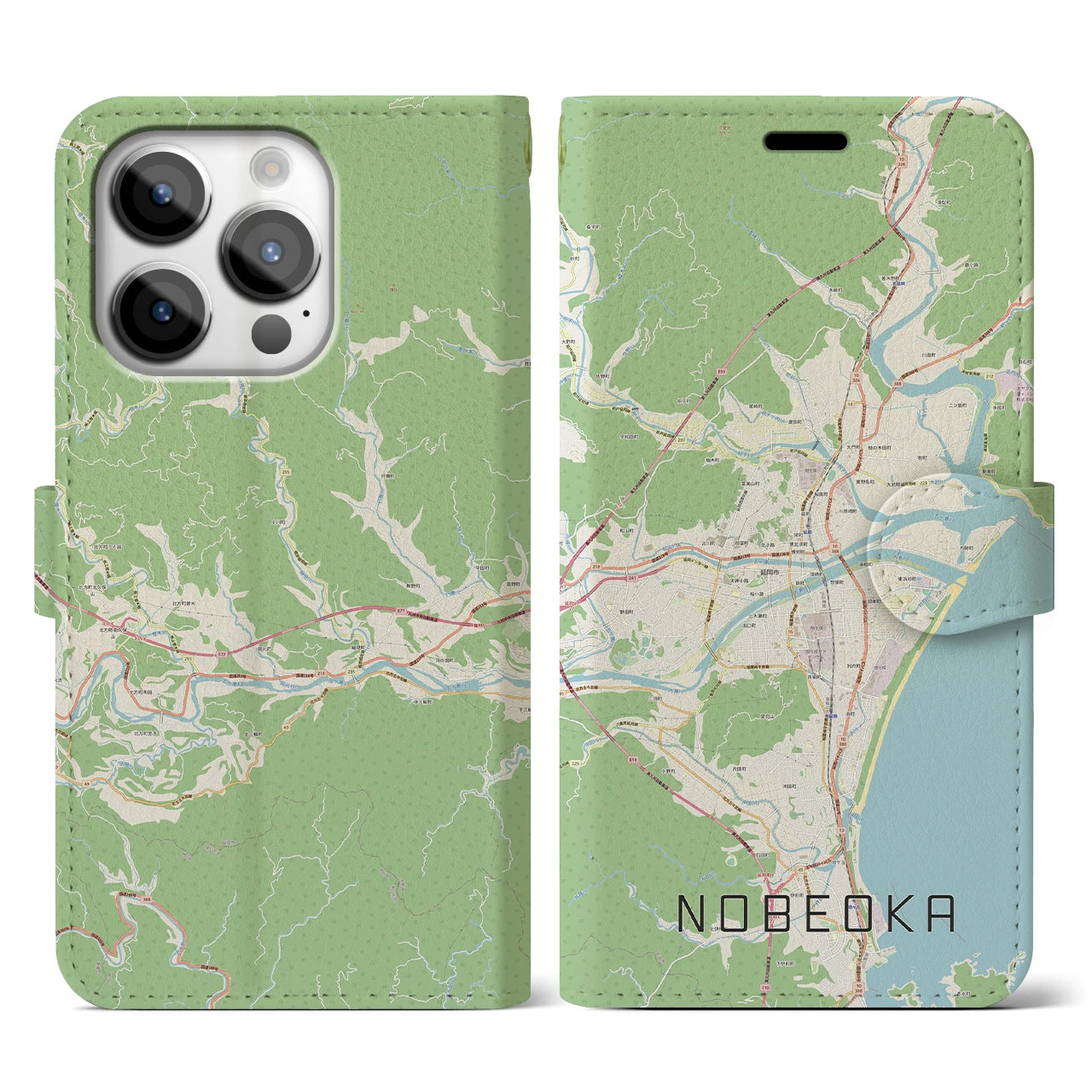 【延岡(宮崎県)】地図柄iPhoneケース(手帳タイプ)ナチュラル・iPhone 14 Pro 用