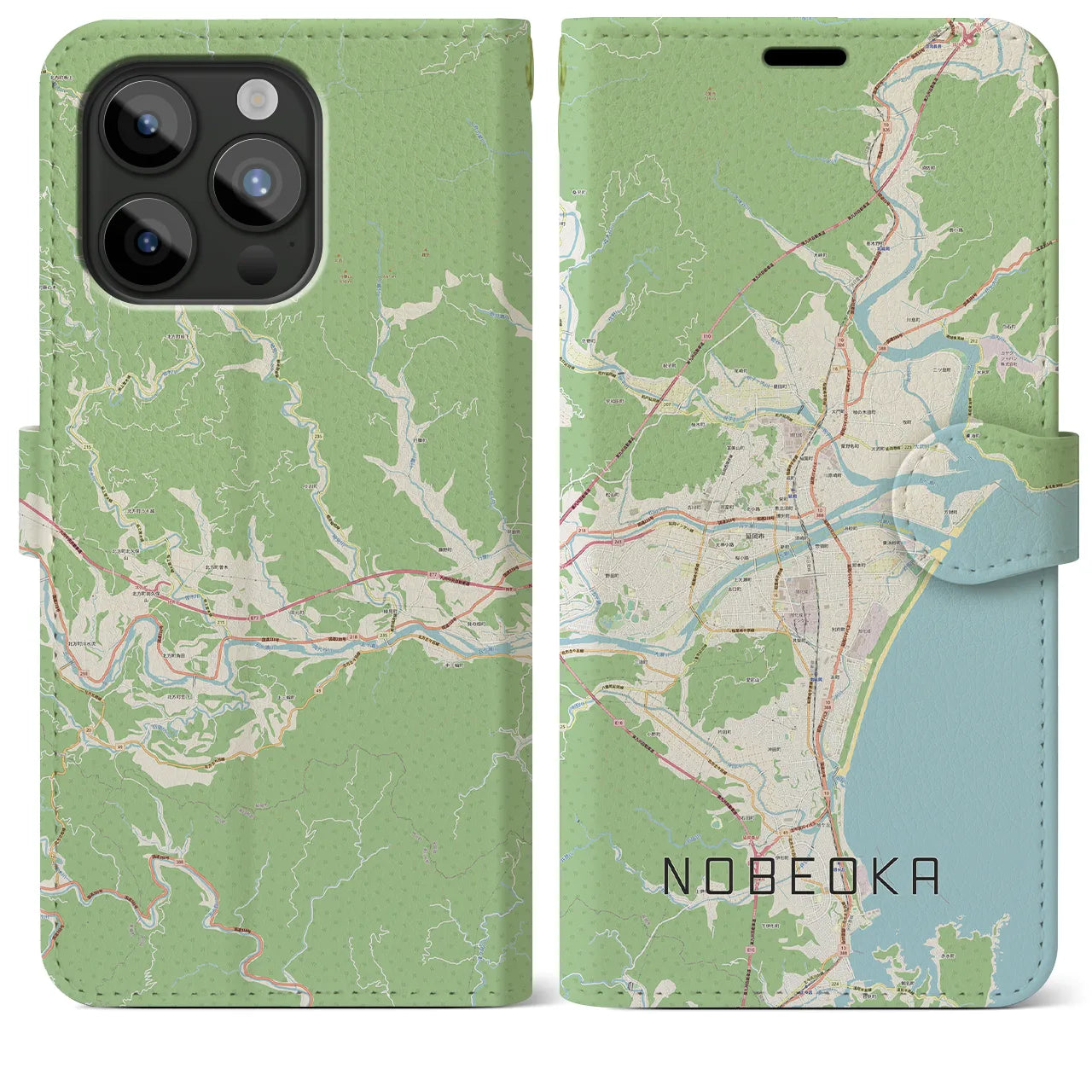 【延岡(宮崎県)】地図柄iPhoneケース(手帳タイプ)ナチュラル・iPhone 15 Pro Max 用