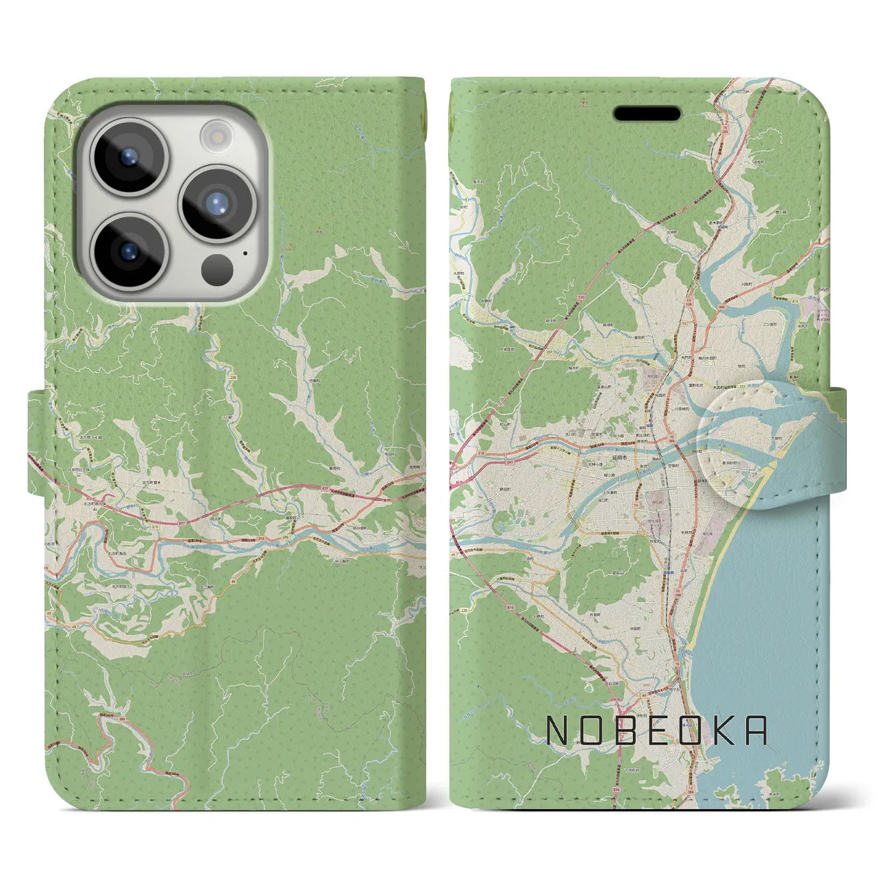 【延岡(宮崎県)】地図柄iPhoneケース(手帳タイプ)ナチュラル・iPhone 15 Pro 用