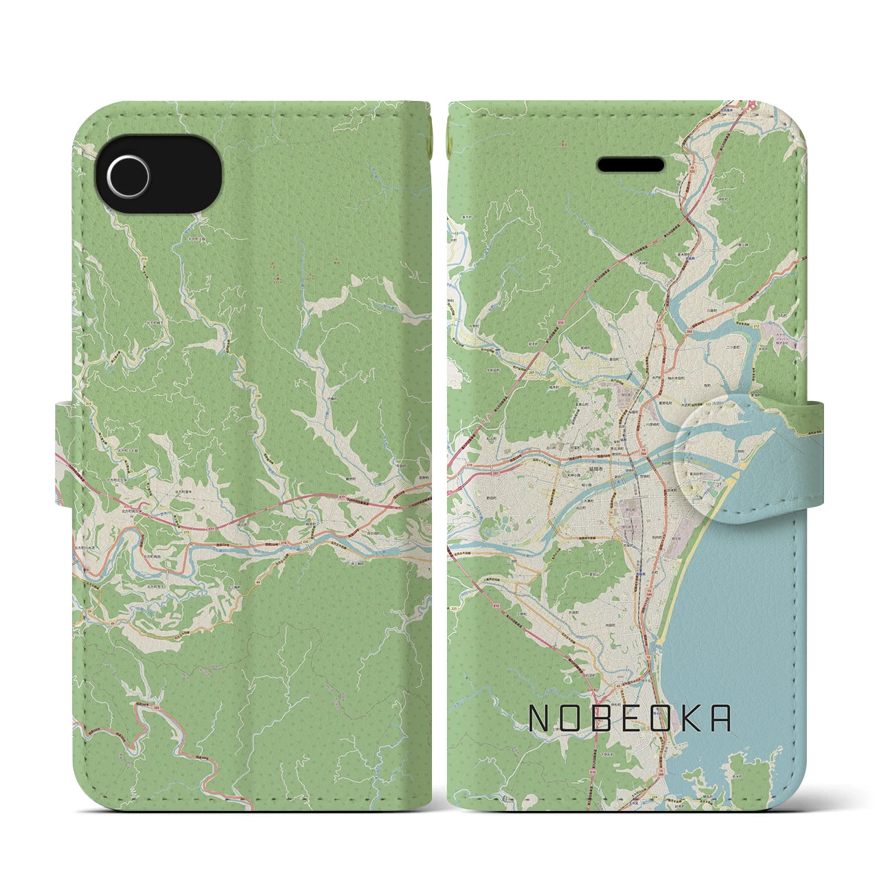 【延岡(宮崎県)】地図柄iPhoneケース(手帳タイプ)ナチュラル・iPhone SE(第3 / 第2世代) / 8 / 7 / 6s / 6 用
