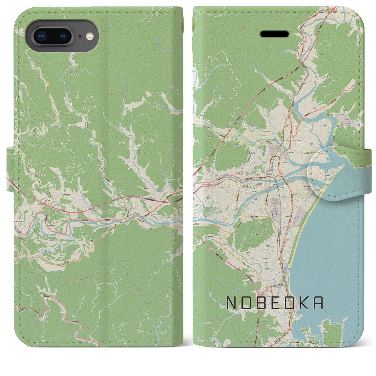 【延岡(宮崎県)】地図柄iPhoneケース(手帳タイプ)ナチュラル・iPhone 8Plus /7Plus / 6sPlus / 6Plus 用