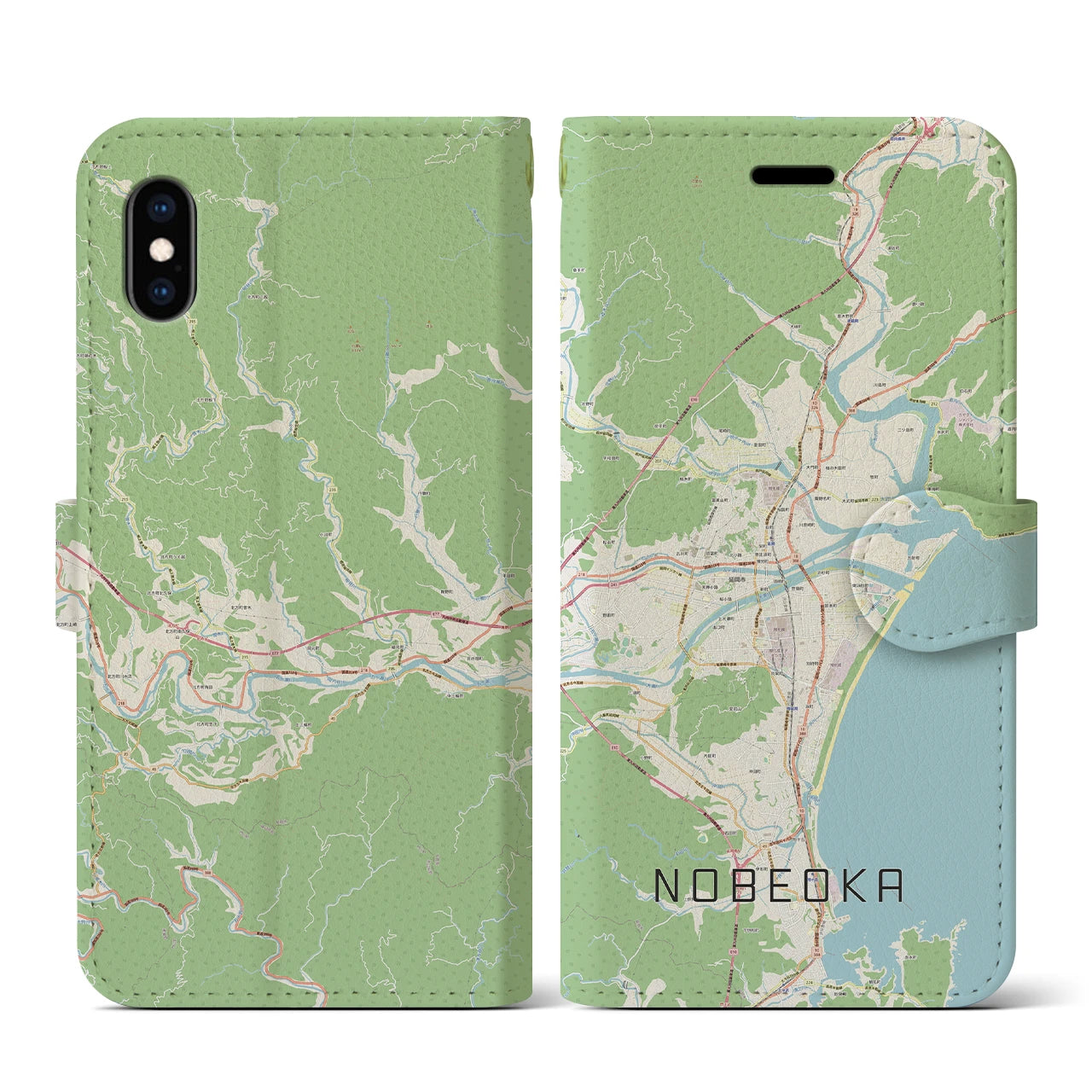 【延岡(宮崎県)】地図柄iPhoneケース(手帳タイプ)ナチュラル・iPhone XS / X 用