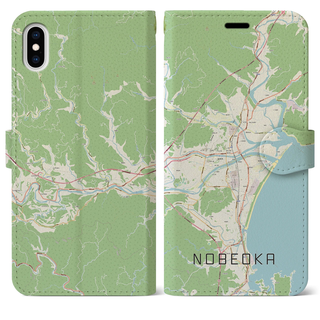 【延岡(宮崎県)】地図柄iPhoneケース(手帳タイプ)ナチュラル・iPhone XS Max 用