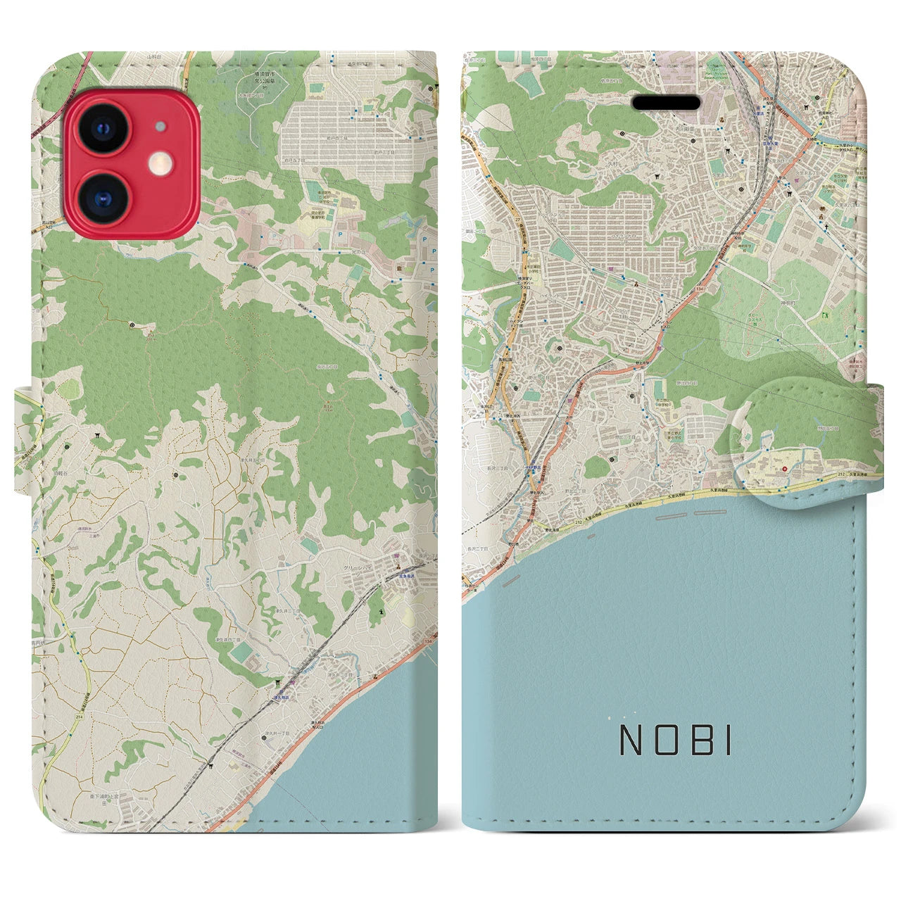 【野比(神奈川県)】地図柄iPhoneケース(手帳タイプ)ナチュラル・iPhone 11 用