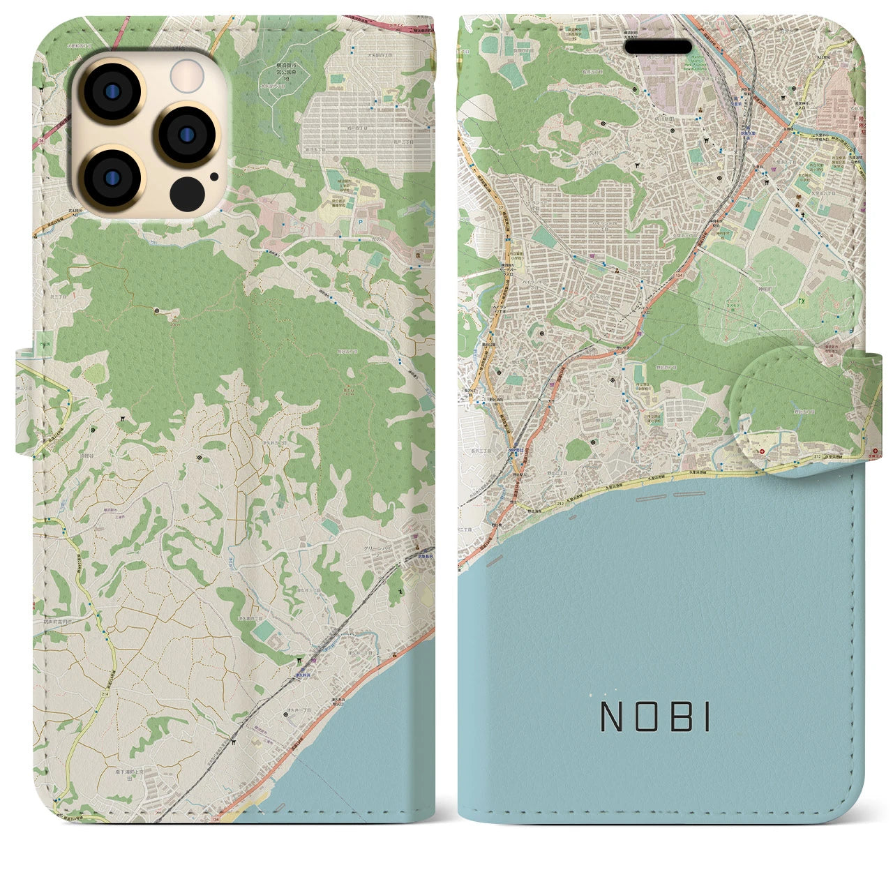 【野比(神奈川県)】地図柄iPhoneケース(手帳タイプ)ナチュラル・iPhone 12 Pro Max 用