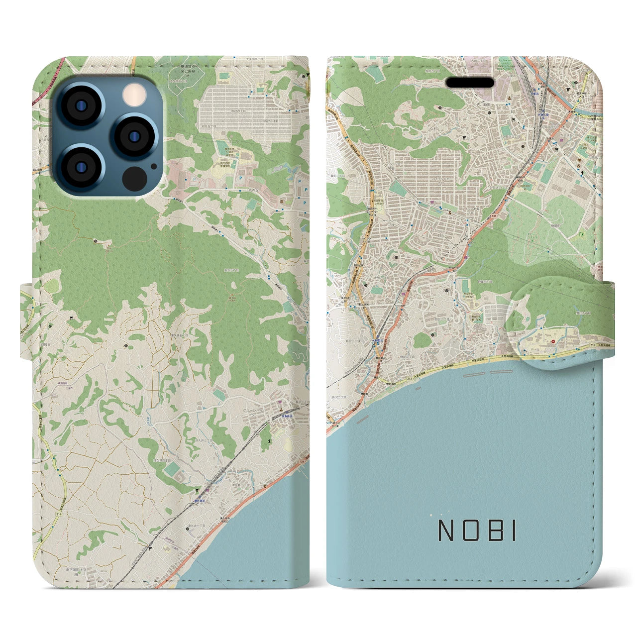【野比(神奈川県)】地図柄iPhoneケース(手帳タイプ)ナチュラル・iPhone 12 / 12 Pro 用