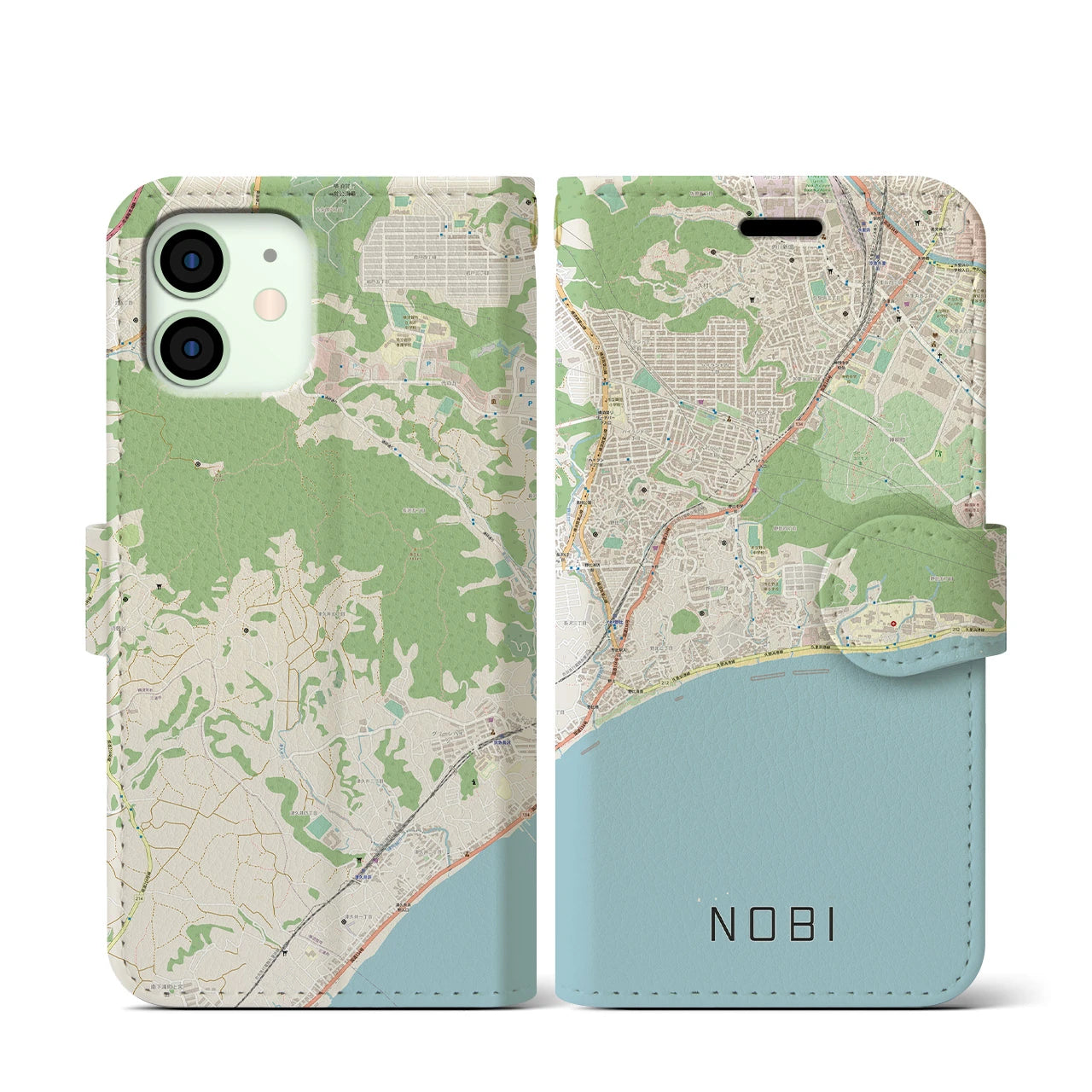 【野比(神奈川県)】地図柄iPhoneケース(手帳タイプ)ナチュラル・iPhone 12 mini 用