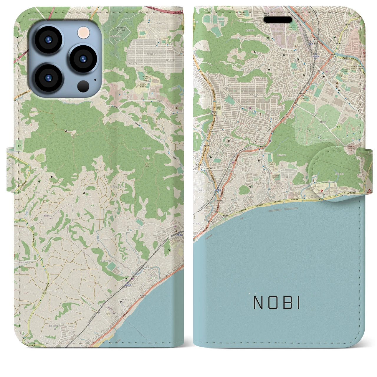 【野比(神奈川県)】地図柄iPhoneケース(手帳タイプ)ナチュラル・iPhone 13 Pro Max 用