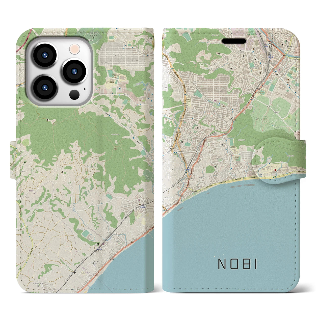 【野比(神奈川県)】地図柄iPhoneケース(手帳タイプ)ナチュラル・iPhone 13 Pro 用