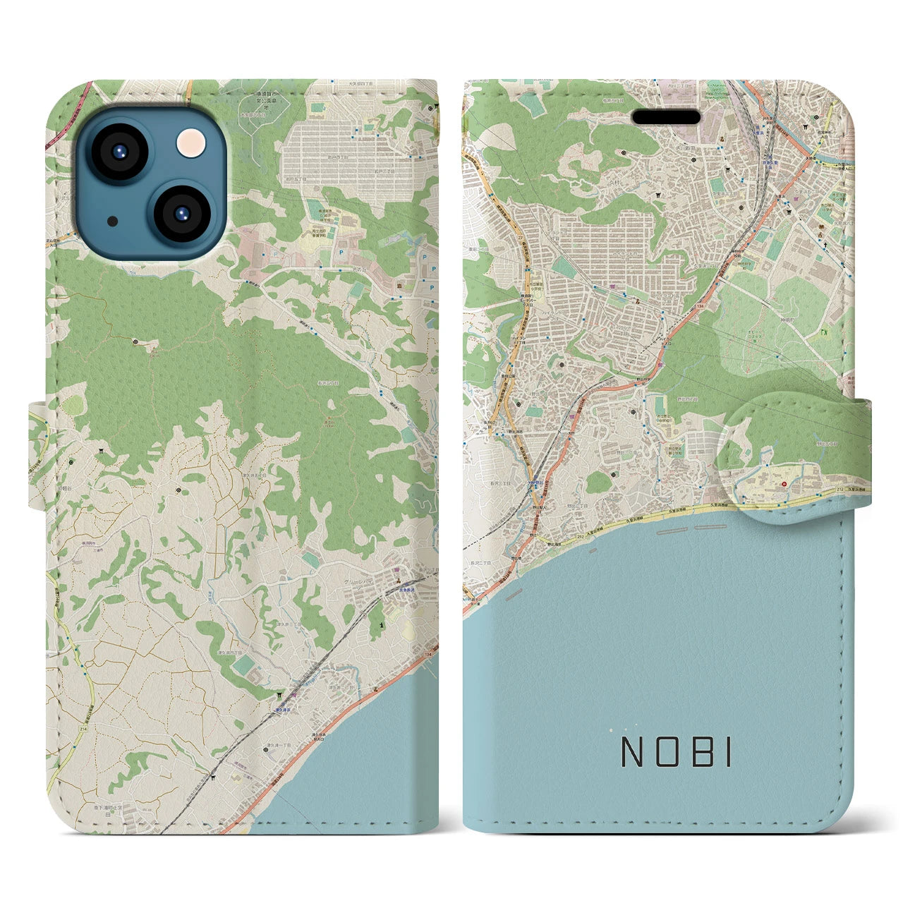【野比(神奈川県)】地図柄iPhoneケース(手帳タイプ)ナチュラル・iPhone 13 用