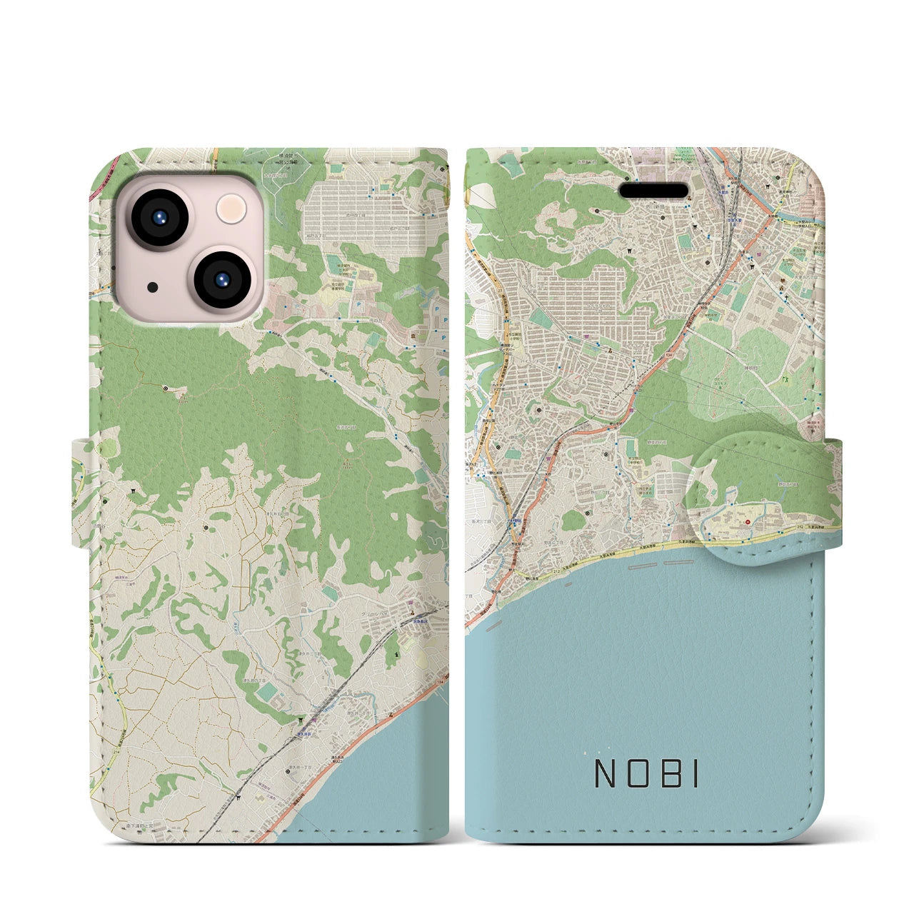 【野比(神奈川県)】地図柄iPhoneケース(手帳タイプ)ナチュラル・iPhone 13 mini 用