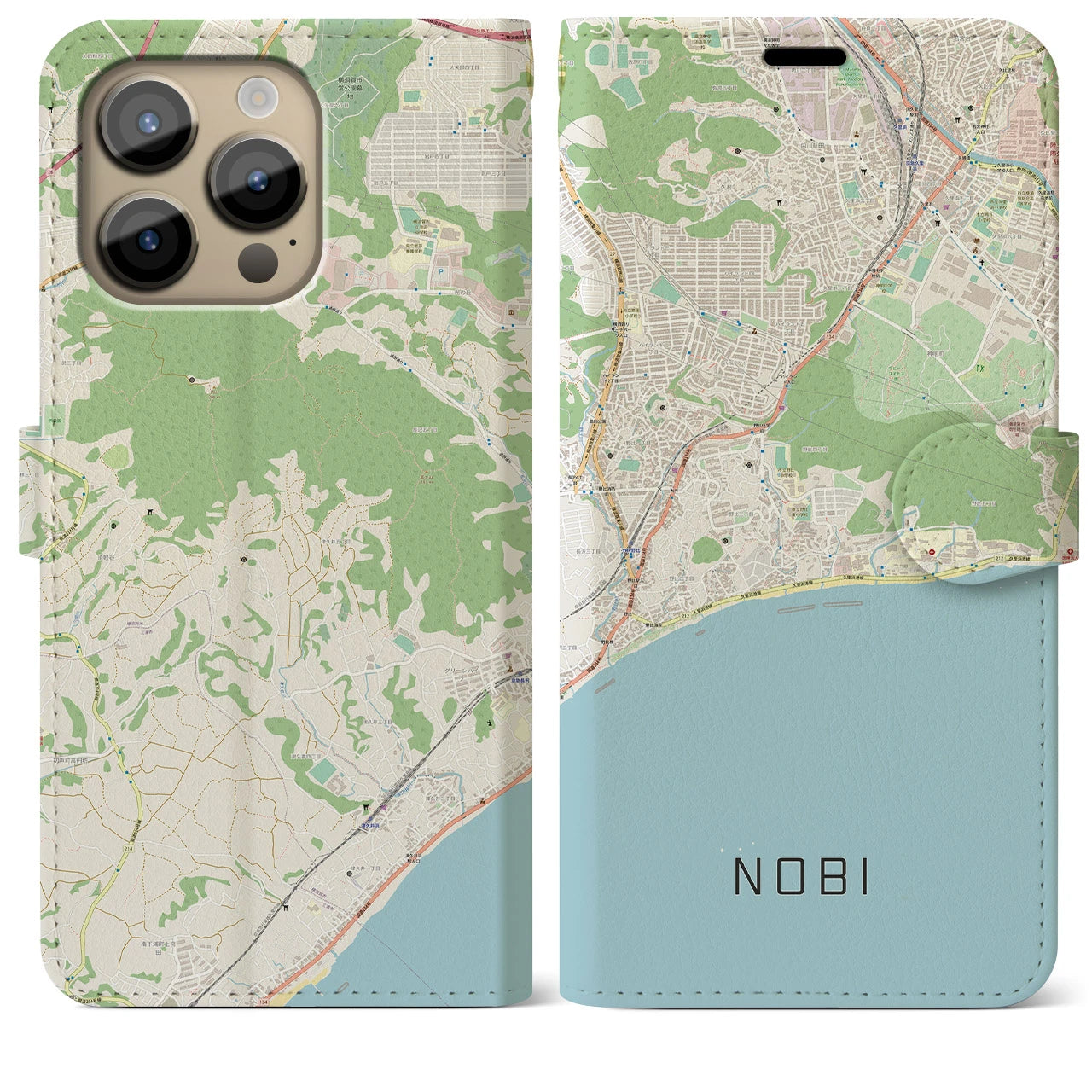 【野比(神奈川県)】地図柄iPhoneケース(手帳タイプ)ナチュラル・iPhone 14 Pro Max 用