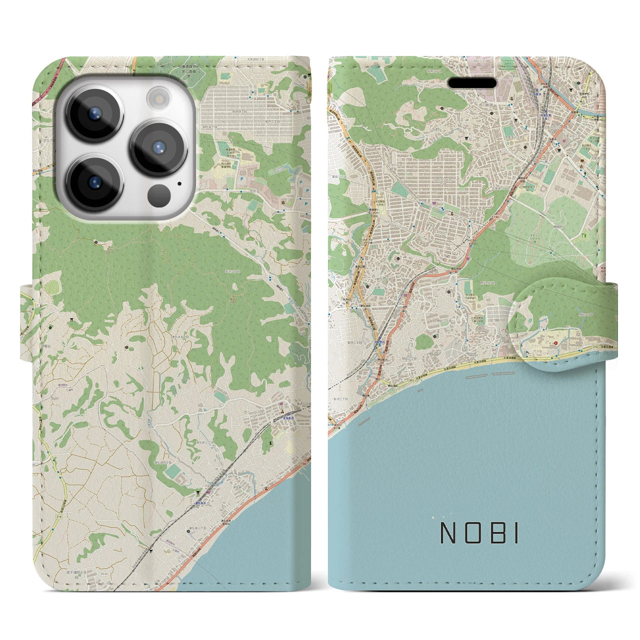 【野比(神奈川県)】地図柄iPhoneケース(手帳タイプ)ナチュラル・iPhone 14 Pro 用