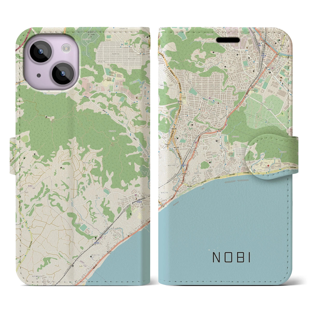 【野比(神奈川県)】地図柄iPhoneケース(手帳タイプ)ナチュラル・iPhone 14 用