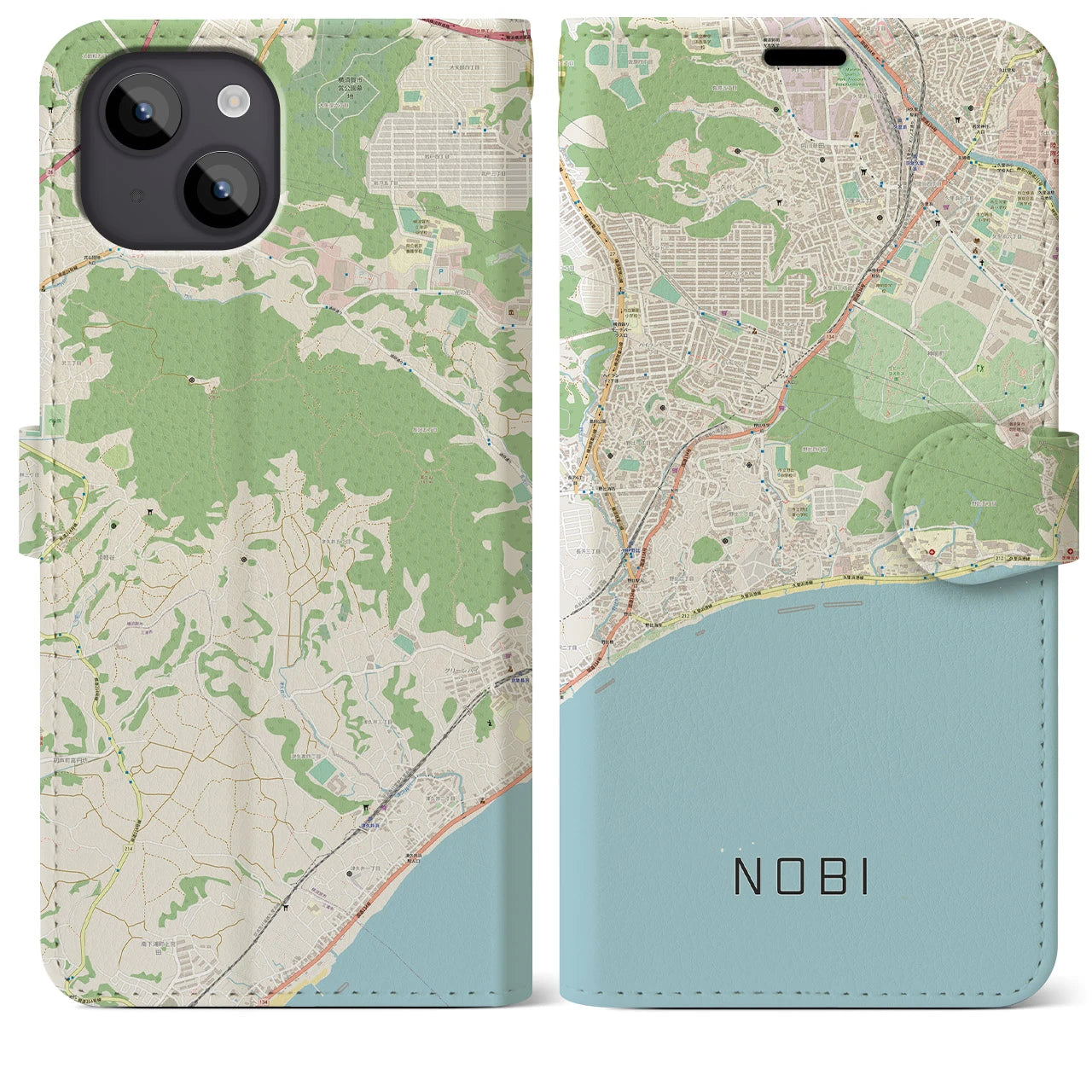 【野比(神奈川県)】地図柄iPhoneケース(手帳タイプ)ナチュラル・iPhone 14 Plus 用