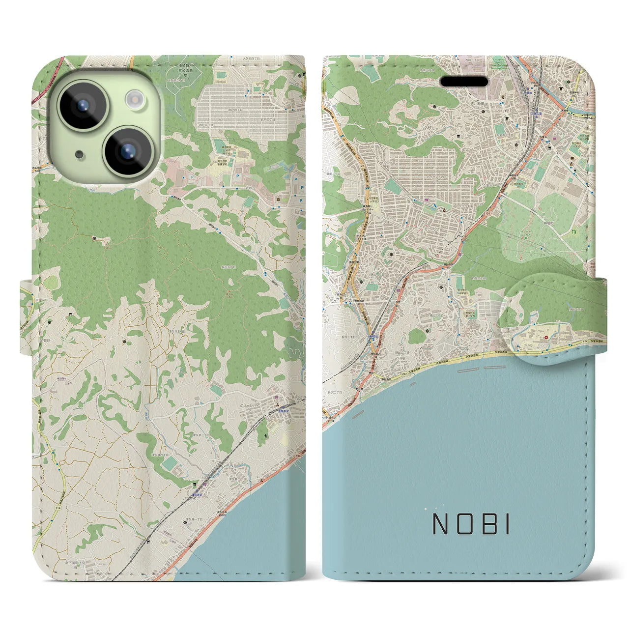 【野比(神奈川県)】地図柄iPhoneケース(手帳タイプ)ナチュラル・iPhone 15 用