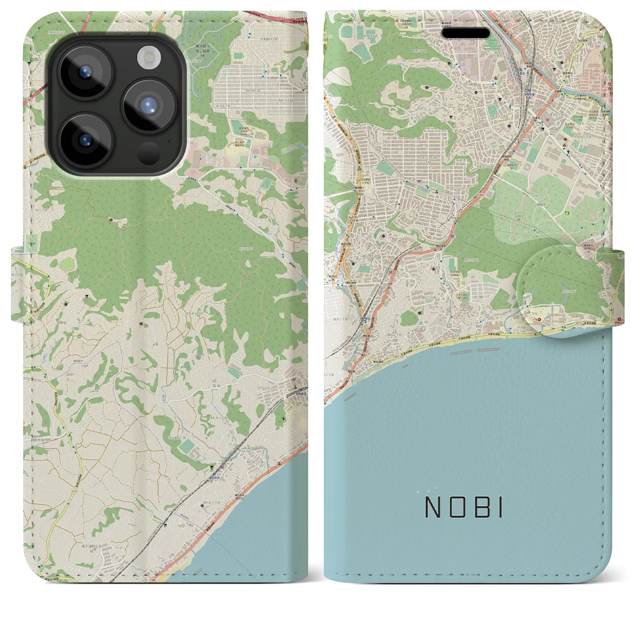 【野比(神奈川県)】地図柄iPhoneケース(手帳タイプ)ナチュラル・iPhone 15 Pro Max 用