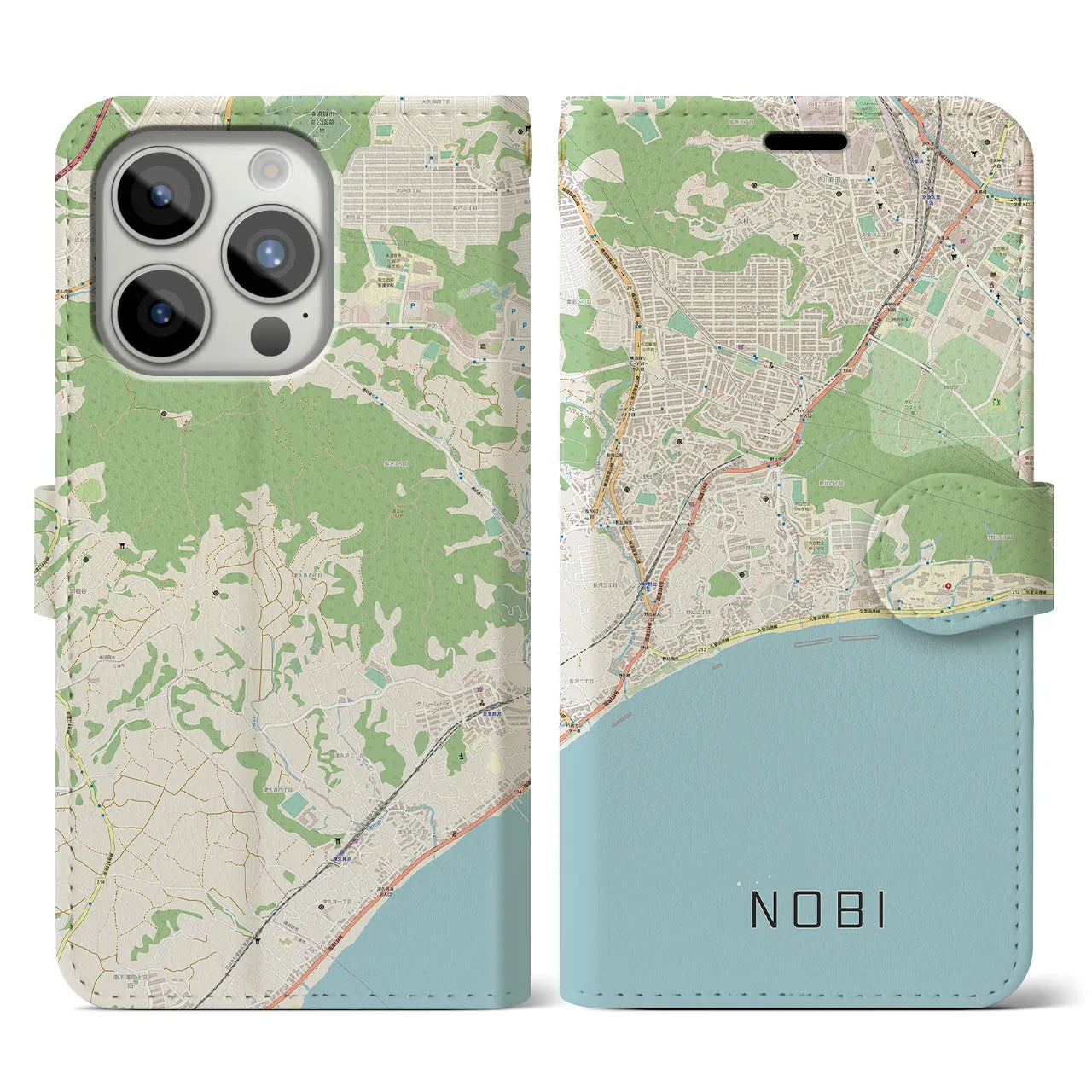 【野比(神奈川県)】地図柄iPhoneケース(手帳タイプ)ナチュラル・iPhone 15 Pro 用