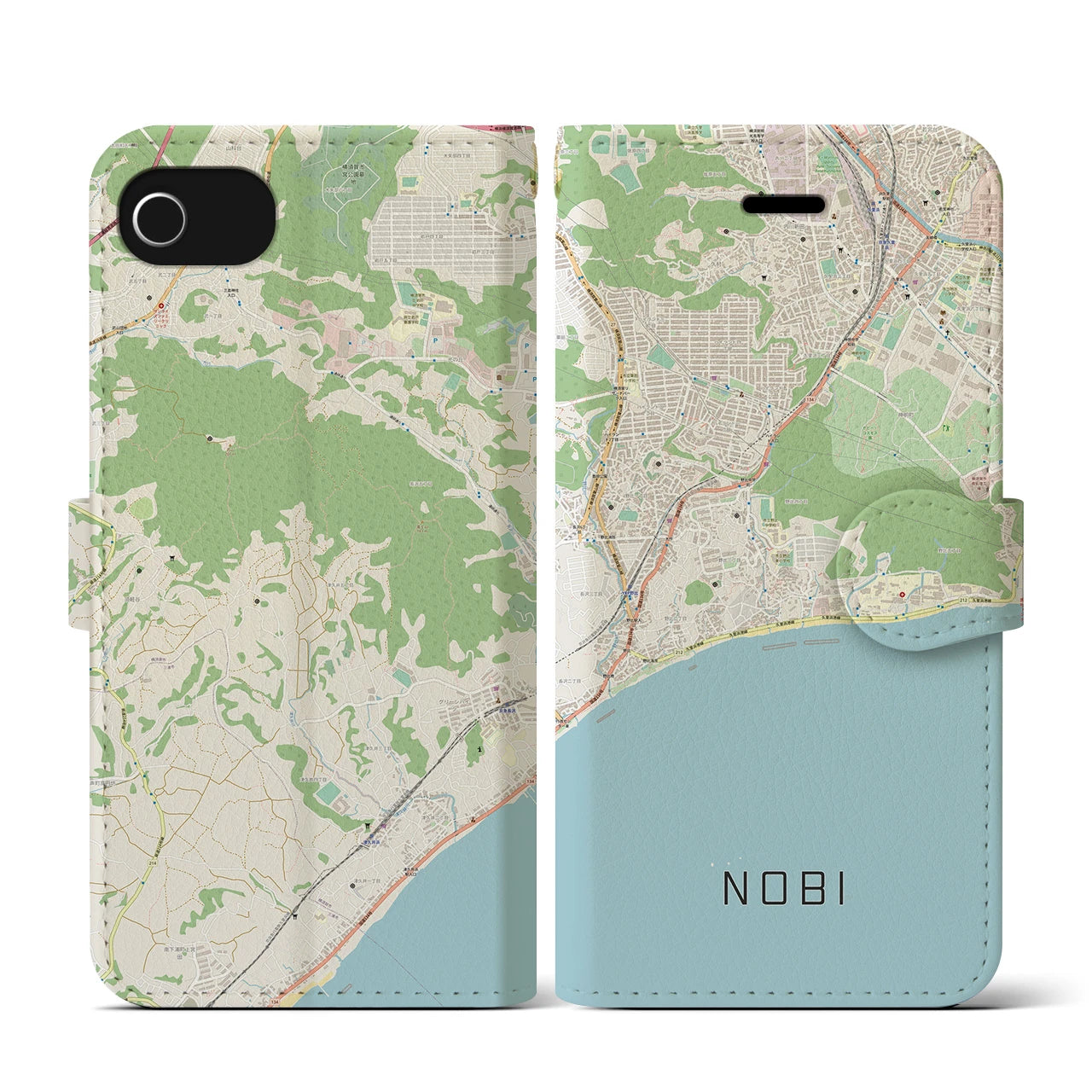 【野比(神奈川県)】地図柄iPhoneケース(手帳タイプ)ナチュラル・iPhone SE(第3 / 第2世代) / 8 / 7 / 6s / 6 用