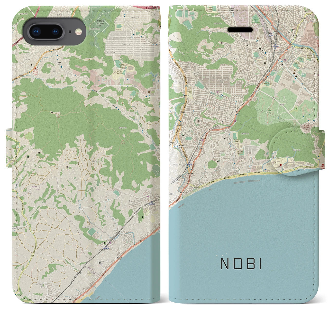 【野比(神奈川県)】地図柄iPhoneケース(手帳タイプ)ナチュラル・iPhone 8Plus /7Plus / 6sPlus / 6Plus 用