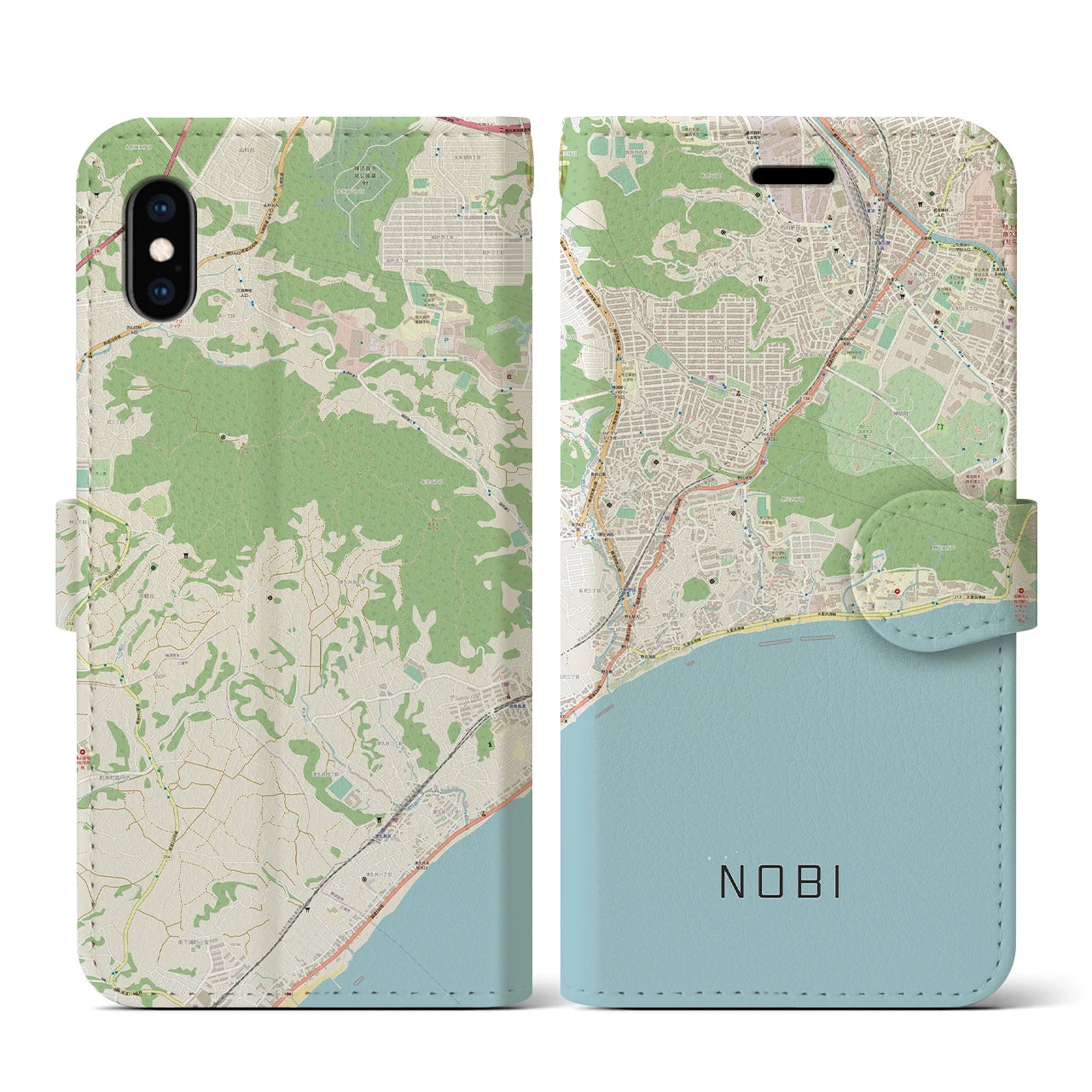 【野比(神奈川県)】地図柄iPhoneケース(手帳タイプ)ナチュラル・iPhone XS / X 用
