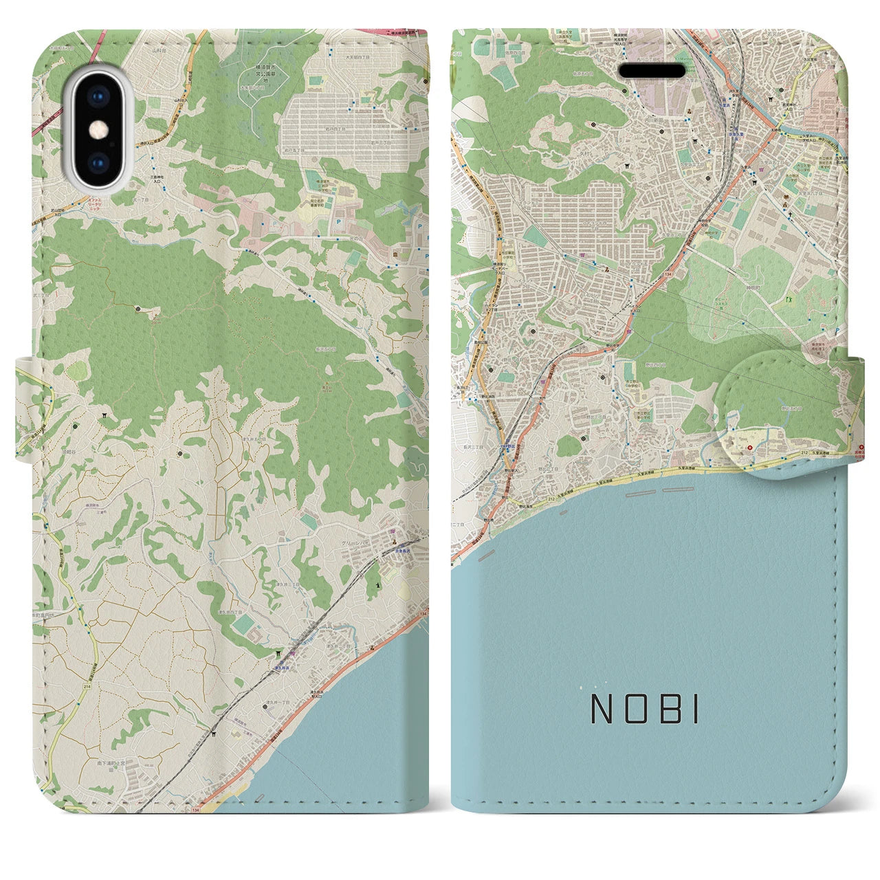 【野比(神奈川県)】地図柄iPhoneケース(手帳タイプ)ナチュラル・iPhone XS Max 用