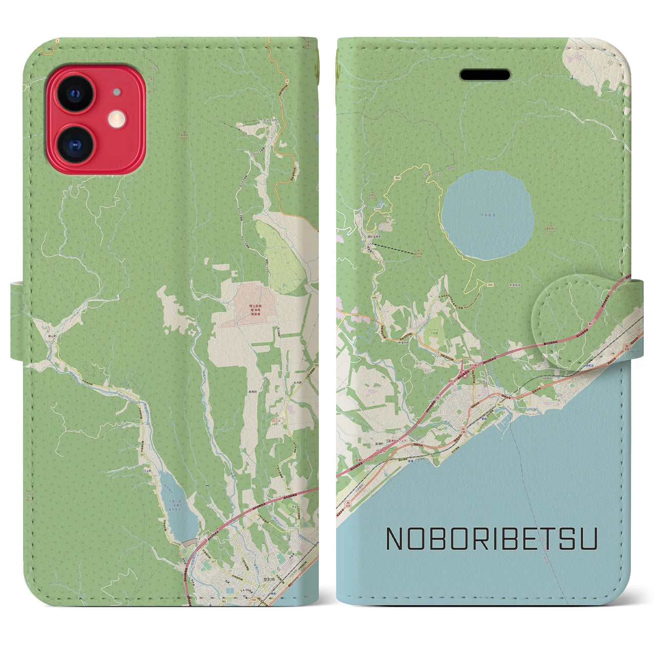 【登別(北海道)】地図柄iPhoneケース(手帳タイプ)ナチュラル・iPhone 11 用