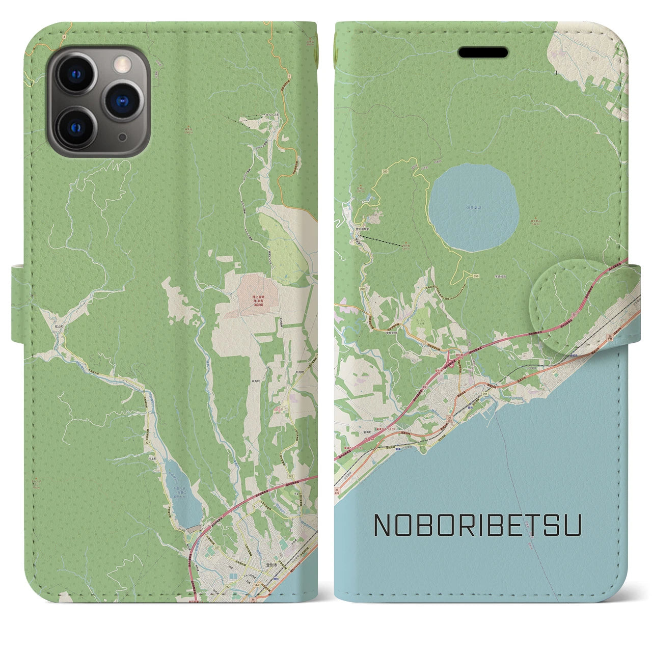 【登別(北海道)】地図柄iPhoneケース(手帳タイプ)ナチュラル・iPhone 11 Pro Max 用