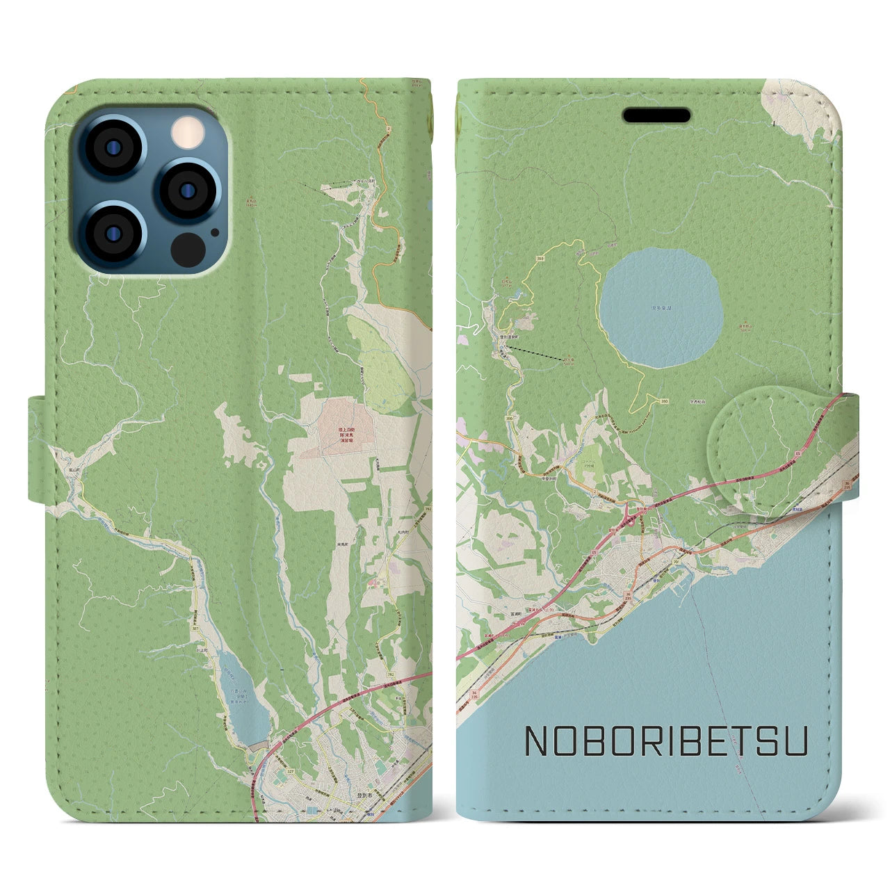 【登別(北海道)】地図柄iPhoneケース(手帳タイプ)ナチュラル・iPhone 12 / 12 Pro 用