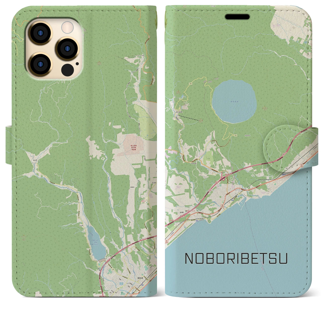 【登別(北海道)】地図柄iPhoneケース(手帳タイプ)ナチュラル・iPhone 12 Pro Max 用