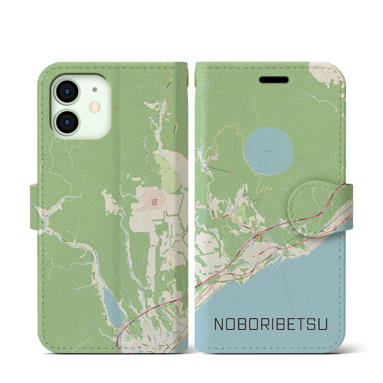 【登別(北海道)】地図柄iPhoneケース(手帳タイプ)ナチュラル・iPhone 12 mini 用
