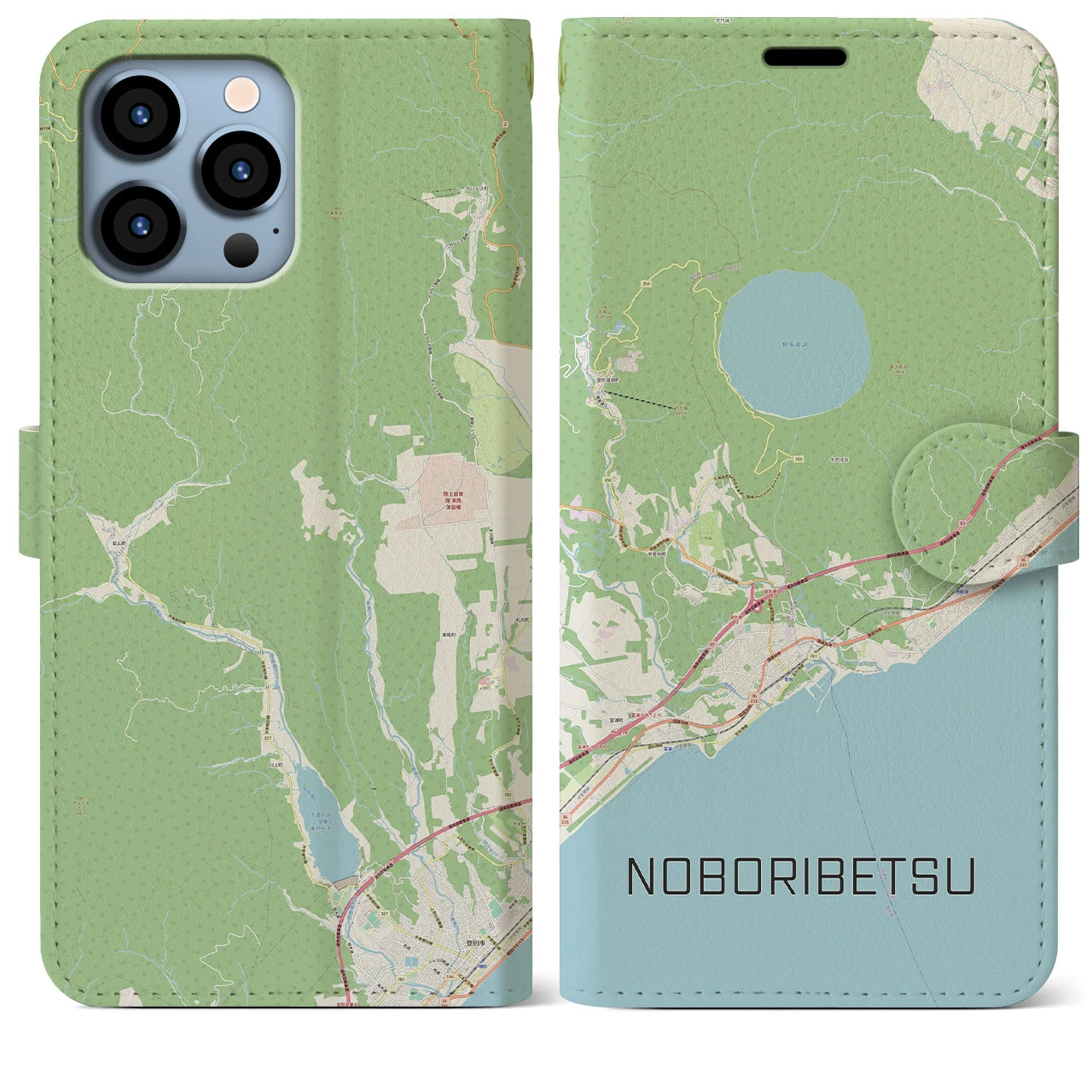 【登別(北海道)】地図柄iPhoneケース(手帳タイプ)ナチュラル・iPhone 13 Pro Max 用