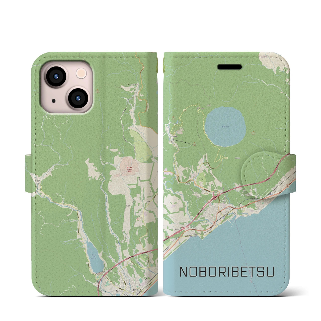 【登別(北海道)】地図柄iPhoneケース(手帳タイプ)ナチュラル・iPhone 13 mini 用