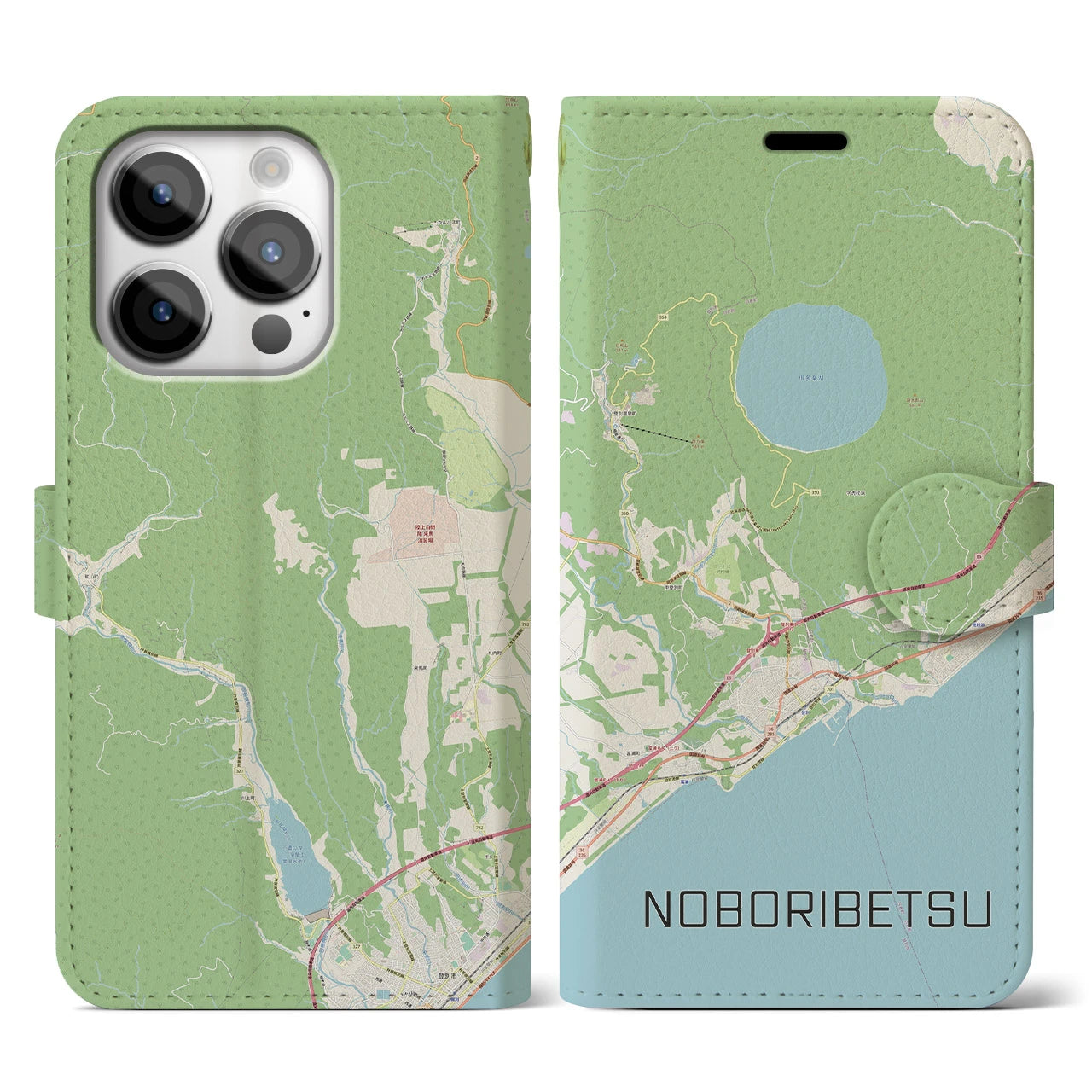 【登別(北海道)】地図柄iPhoneケース(手帳タイプ)ナチュラル・iPhone 14 Pro 用