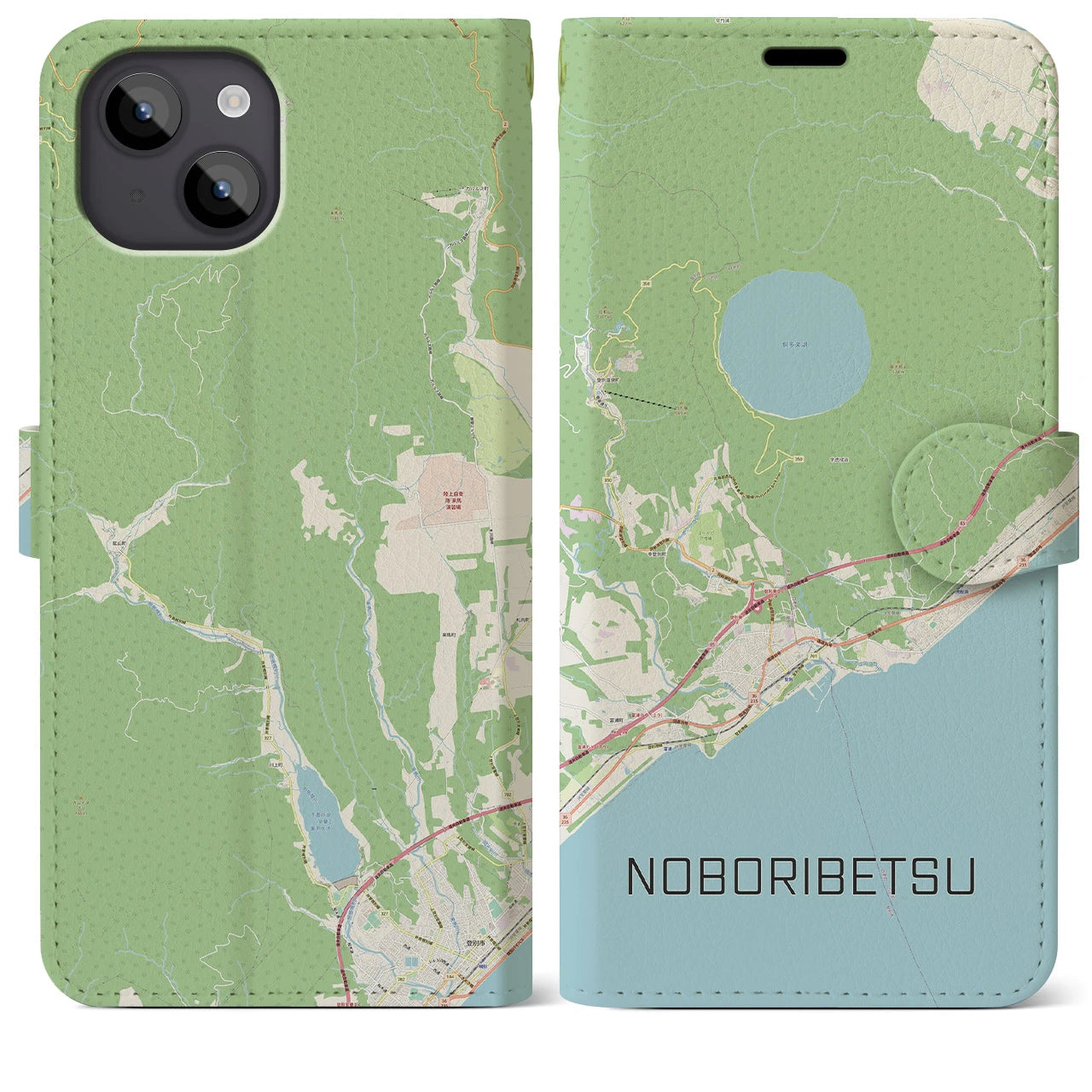 【登別(北海道)】地図柄iPhoneケース(手帳タイプ)ナチュラル・iPhone 14 Plus 用
