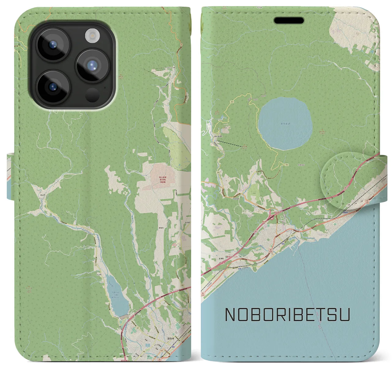 【登別(北海道)】地図柄iPhoneケース(手帳タイプ)ナチュラル・iPhone 15 Pro Max 用