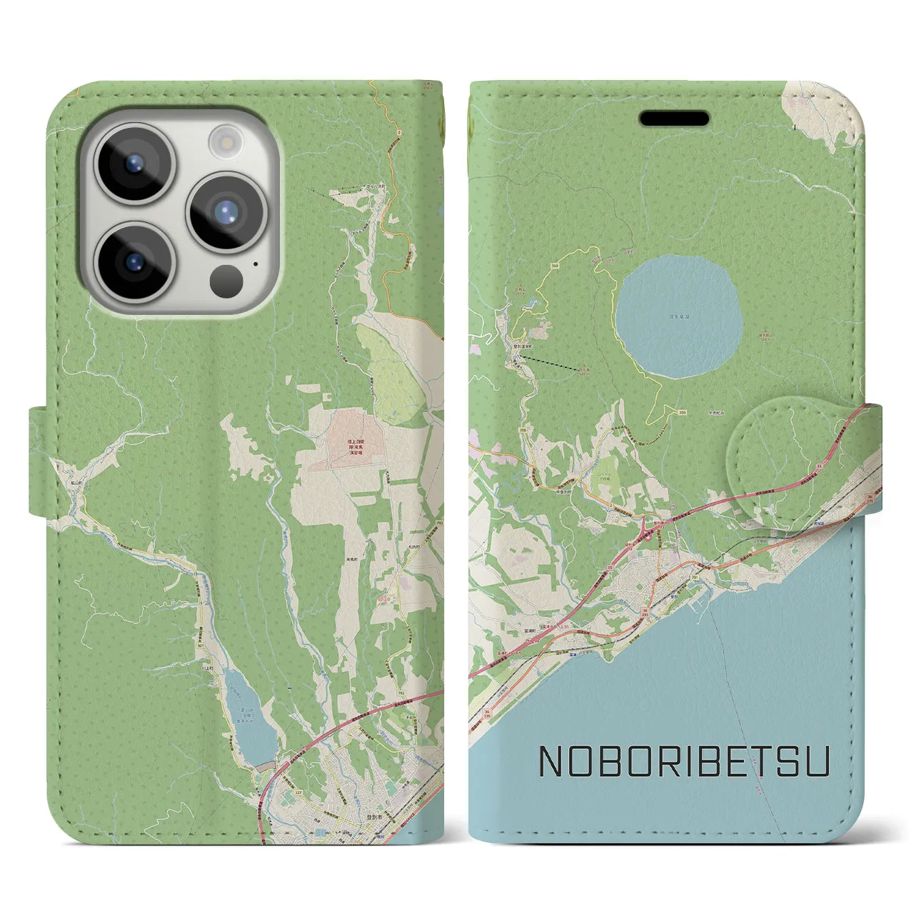 【登別(北海道)】地図柄iPhoneケース(手帳タイプ)ナチュラル・iPhone 15 Pro 用