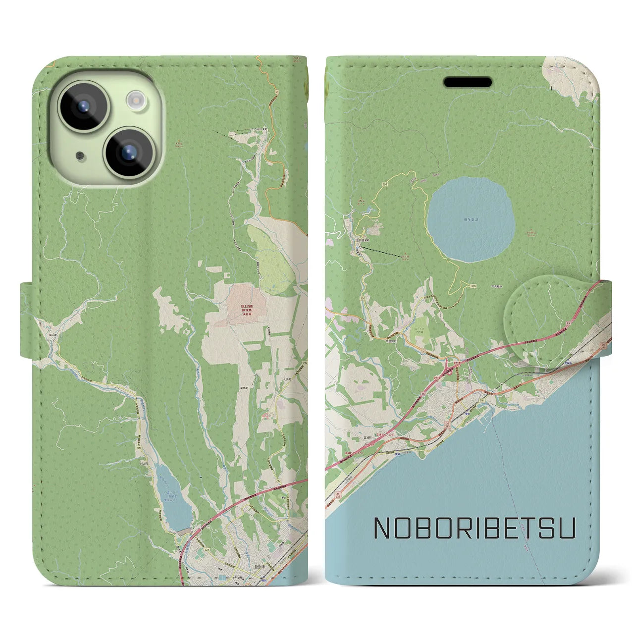 【登別(北海道)】地図柄iPhoneケース(手帳タイプ)ナチュラル・iPhone 15 用