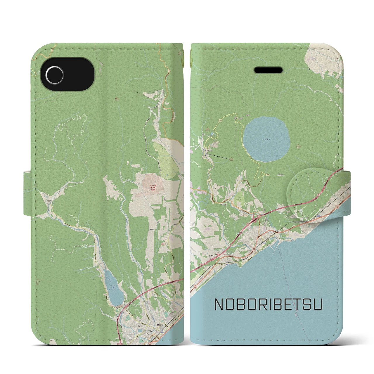 【登別(北海道)】地図柄iPhoneケース(手帳タイプ)ナチュラル・iPhone SE(第3 / 第2世代) / 8 / 7 / 6s / 6 用