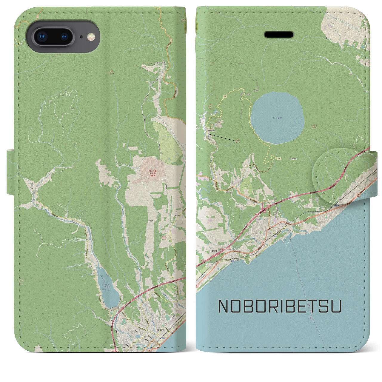 【登別(北海道)】地図柄iPhoneケース(手帳タイプ)ナチュラル・iPhone 8Plus /7Plus / 6sPlus / 6Plus 用