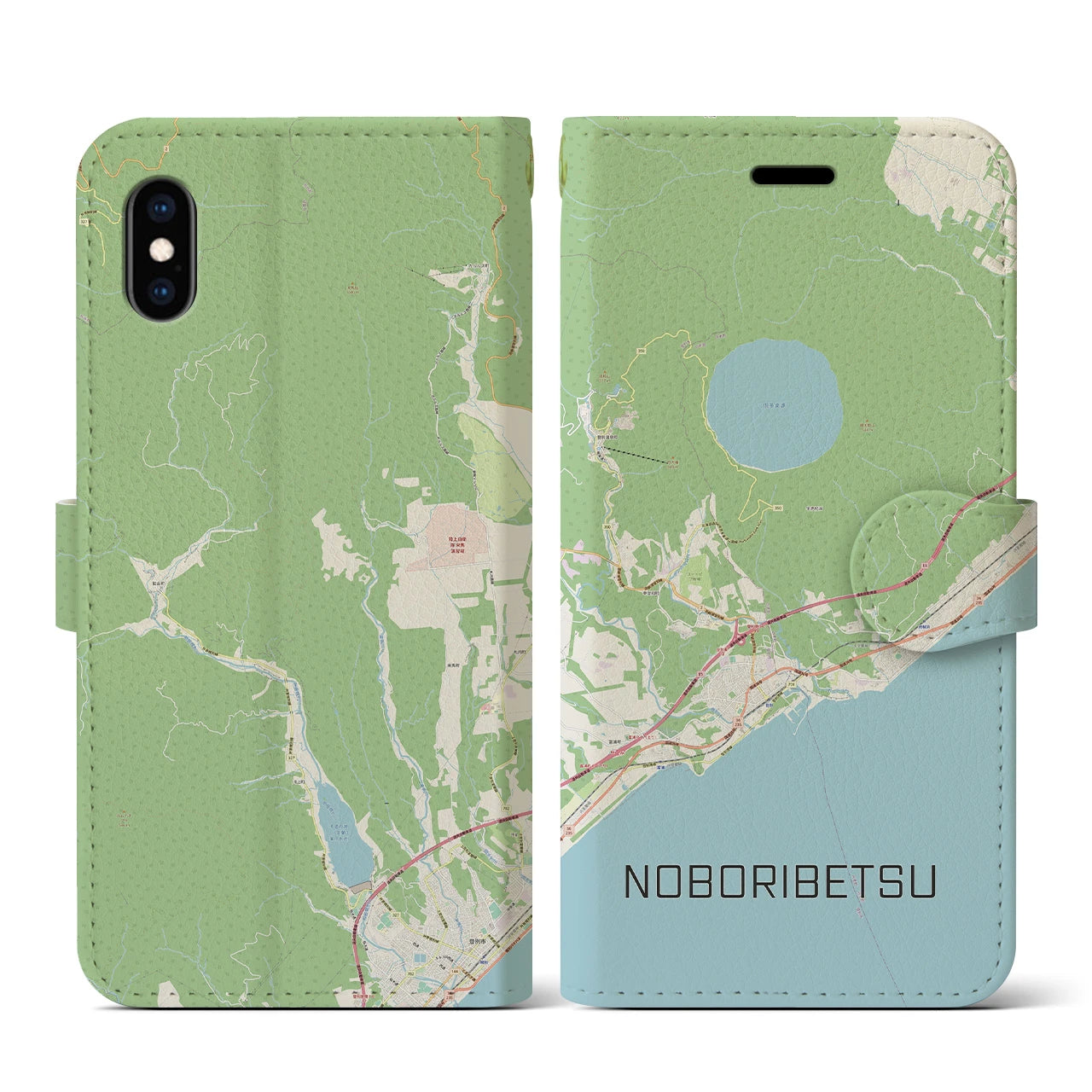 【登別(北海道)】地図柄iPhoneケース(手帳タイプ)ナチュラル・iPhone XS / X 用