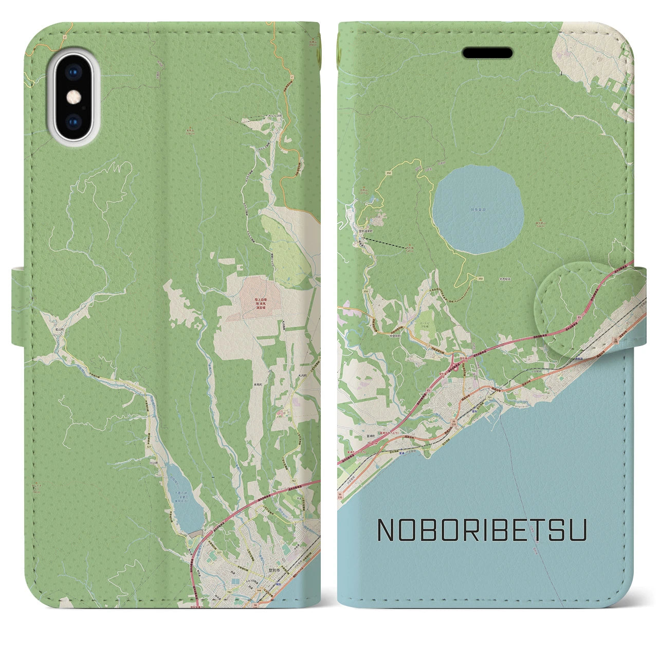 【登別(北海道)】地図柄iPhoneケース(手帳タイプ)ナチュラル・iPhone XS Max 用