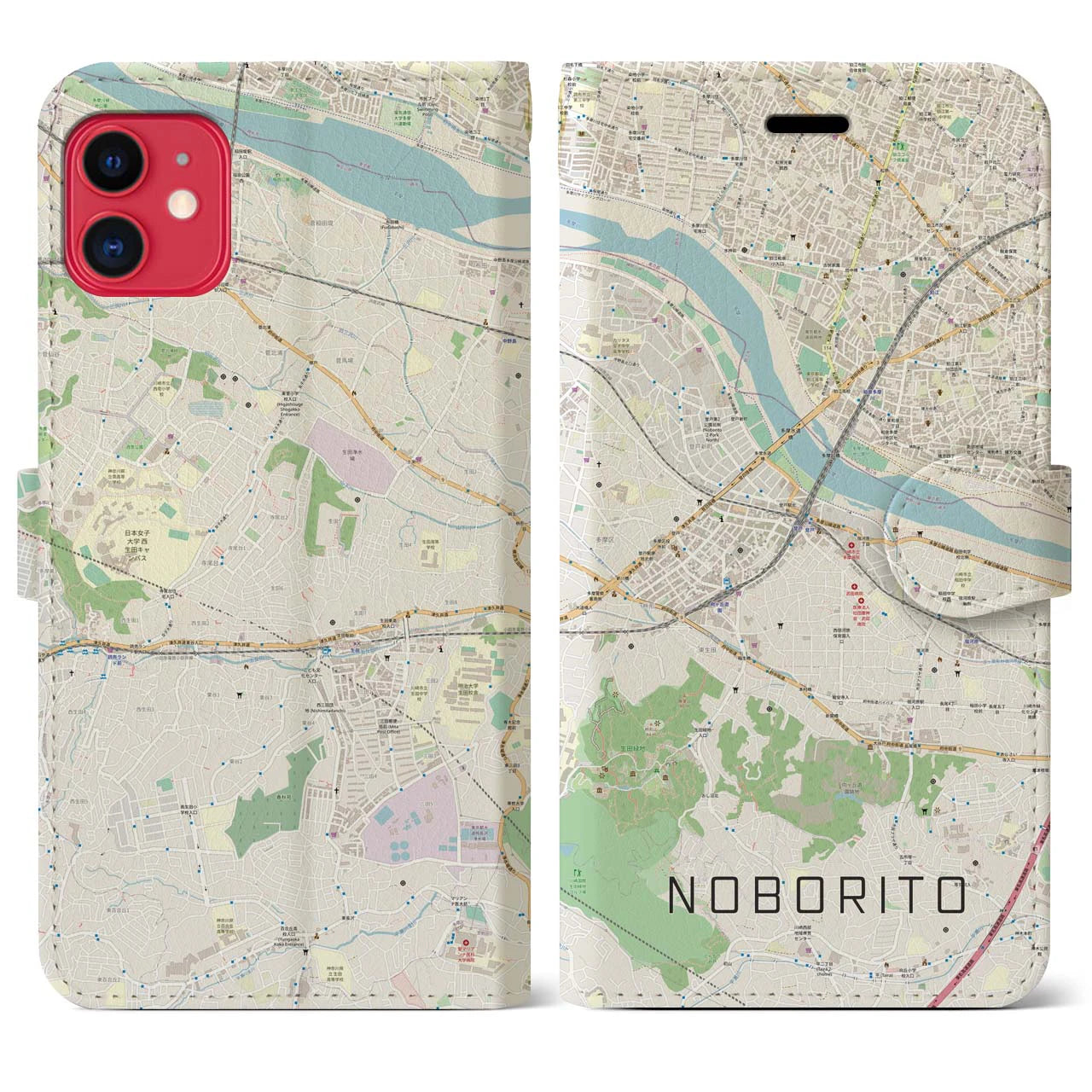 【登戸(神奈川県)】地図柄iPhoneケース(手帳タイプ)ナチュラル・iPhone 11 用