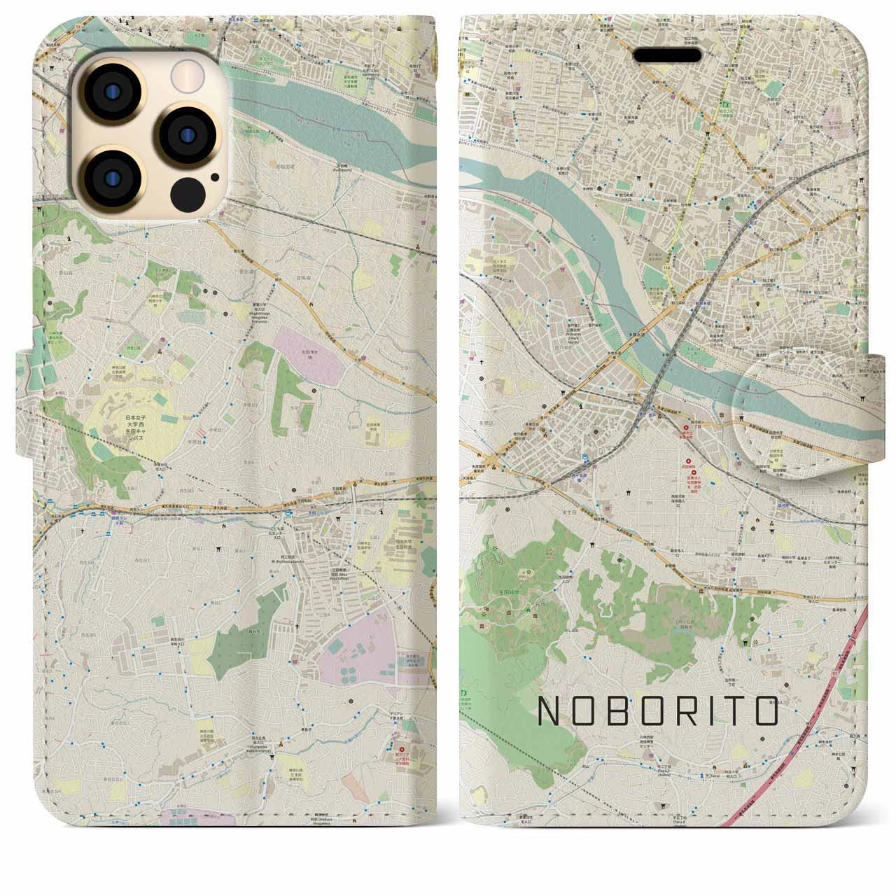 【登戸(神奈川県)】地図柄iPhoneケース(手帳タイプ)ナチュラル・iPhone 12 Pro Max 用