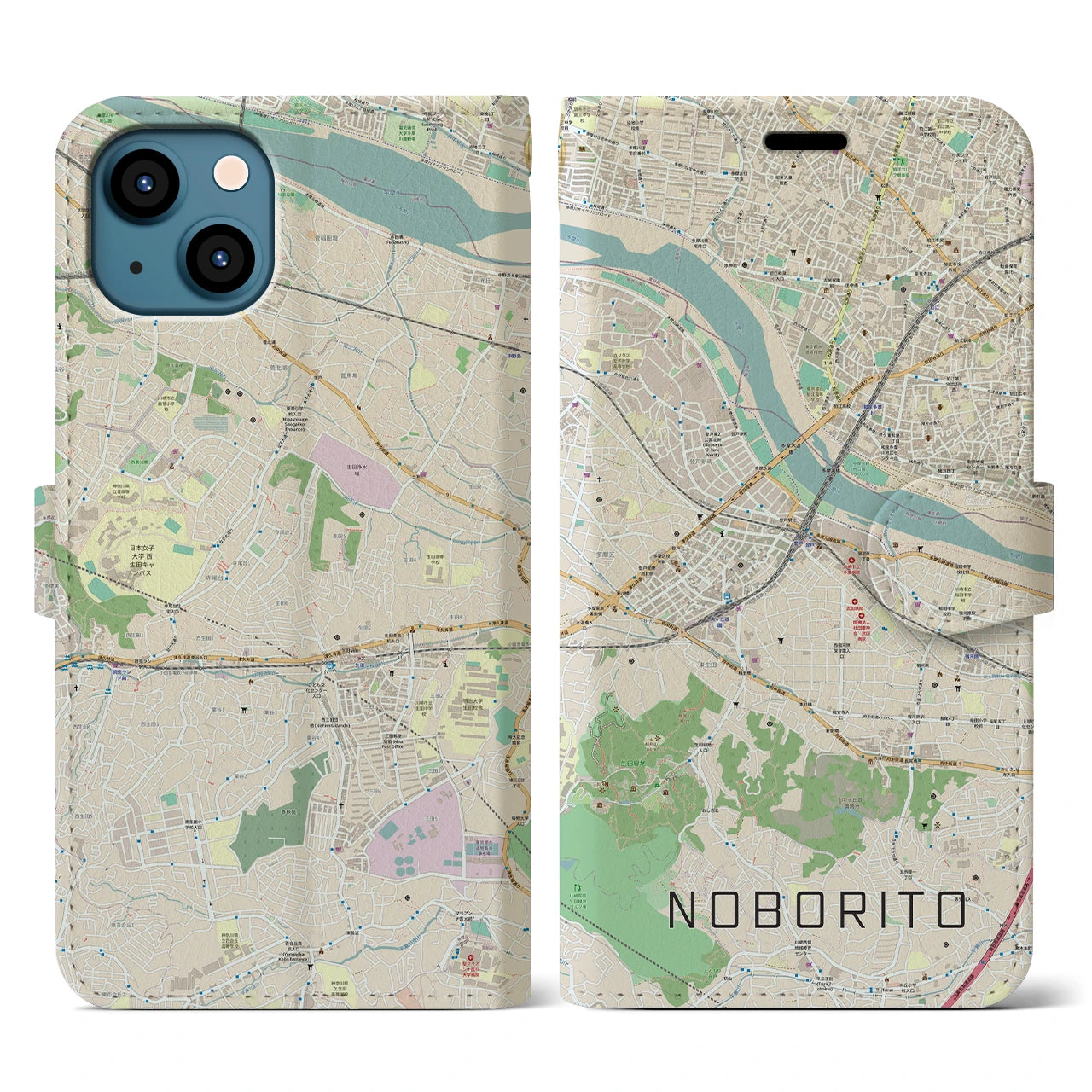 【登戸(神奈川県)】地図柄iPhoneケース(手帳タイプ)ナチュラル・iPhone 13 用