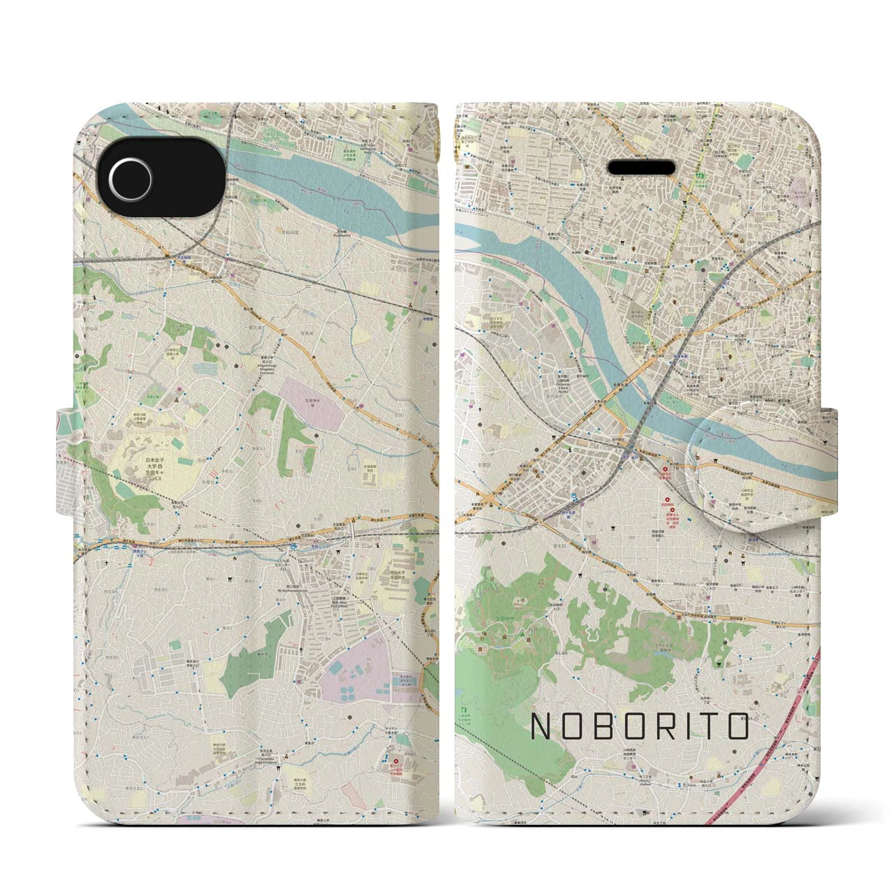 【登戸(神奈川県)】地図柄iPhoneケース(手帳タイプ)ナチュラル・iPhone SE(第3 / 第2世代) / 8 / 7 / 6s / 6 用