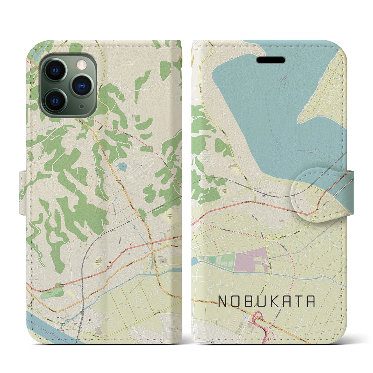 【延方(茨城県)】地図柄iPhoneケース(手帳タイプ)ナチュラル・iPhone 11 Pro 用