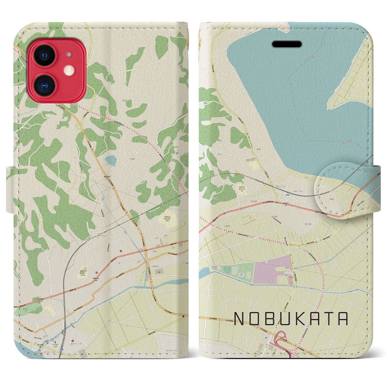 【延方(茨城県)】地図柄iPhoneケース(手帳タイプ)ナチュラル・iPhone 11 用