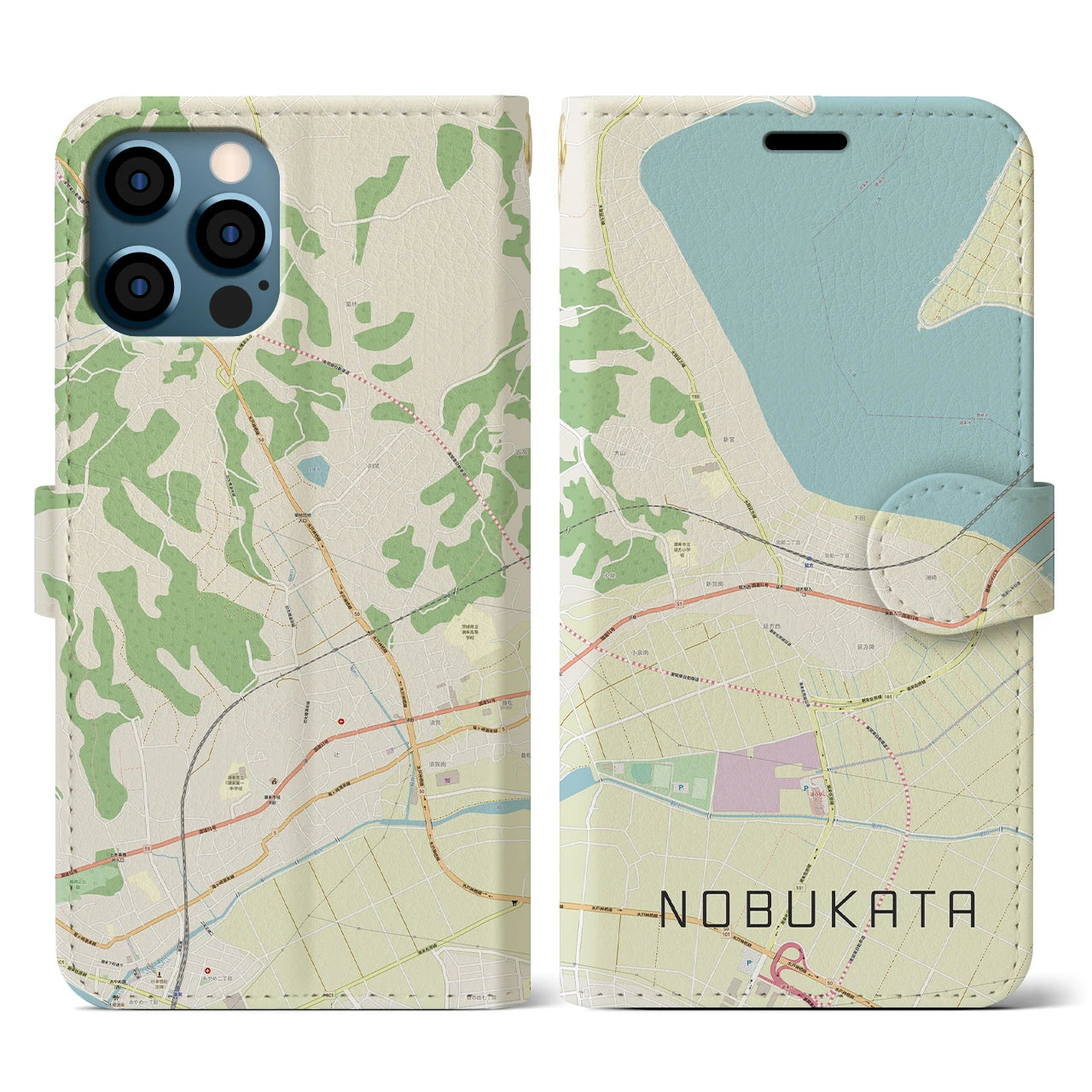 【延方(茨城県)】地図柄iPhoneケース(手帳タイプ)ナチュラル・iPhone 12 / 12 Pro 用