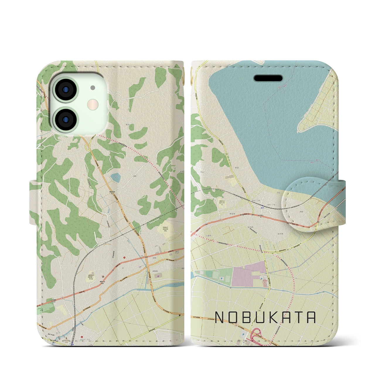 【延方(茨城県)】地図柄iPhoneケース(手帳タイプ)ナチュラル・iPhone 12 mini 用